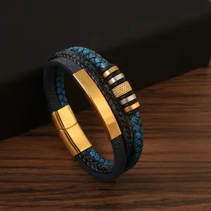 New Arrival Handmade Braided Multilayer Men Leather Bracelet For Men's Stainless Steel Magnetic Clasps Bracelet