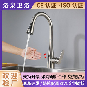 Stainless Steel Sensor Kitchen Faucet Single Handle Deck Mounted Modern Ceramic Valve Core YQ50005F - Product Image 5