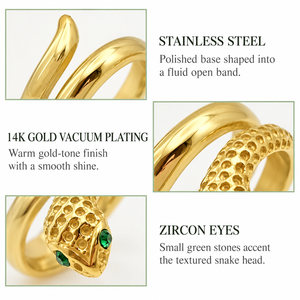 <b>Snake</b> Open <b>Ring</b> Stainless Steel Zircon 14K Gold Vacuum Plated Adjustable <b>Ring</b> in Gold and <b>Silver</b> Colors - Product Image 5