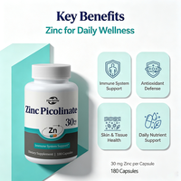 Capsules de Zinc Picolinate à Marque Blanche OEM 30mg – Soutien Immunitaire Végétalien – Complément de Zinc – 180 Capsules – Sans OGM – Sans Gluten