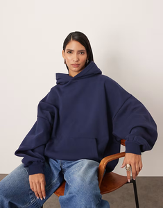 2026 Plus Size <strong>Women's</strong> Hoodies Sweatshirts 70% Cotton 30% Polyester Balloon Sleeve Oversized Premium Heavy Weight <strong>Hoodie</strong> in <strong>Navy</strong> - Product Image 1
