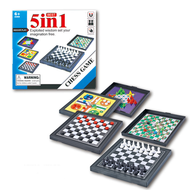Wholesale Educational Toys Mini Five in One Chess Game Flying Chess Draughts Chess