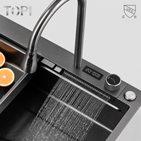 Évier de cuisine TOPHOME moderne rectangulaire en acier inoxydable brossé 304 à cuve unique, à montage sous plan, fait main, avec cascade intelligente, certifié IAPMO CUPC