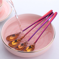 Cuillère à Glace à Long Manche en Acier Inoxydable 9 Couleurs Arc-en-Ciel, pour Café et Thé, Crème Glacée, Dessert, 1 Pièce