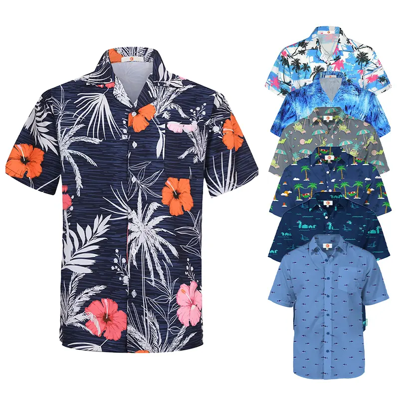 مخصص جودة عالية تمتد عطلة مرونة قمم قصيرة الأكمام بلوزة الرجال عارضة قميص الشاطئ هاواي قمصان للرجال