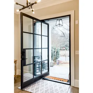 Grill Simple Design Heat-protecting Glass Interior/exterior Glass Steel Pivot Door For Home