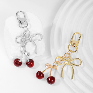Exquisite Light Luxury High-end Multi-colored Chain Bowknot Simulated Cherry DIY Keychain Pendant