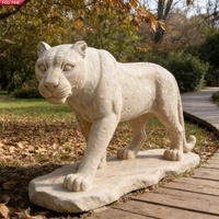 Sculpture de léopard en marbre beige YOUFINE, statue d'animal sauvage réaliste pour la décoration de jardin et de propriété, personnalisable