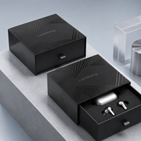 Boîte d'emballage noire de luxe avec tiroir, logo personnalisé, boîte cadeau en papier rigide de haute qualité pour écouteurs Bluetooth 3C