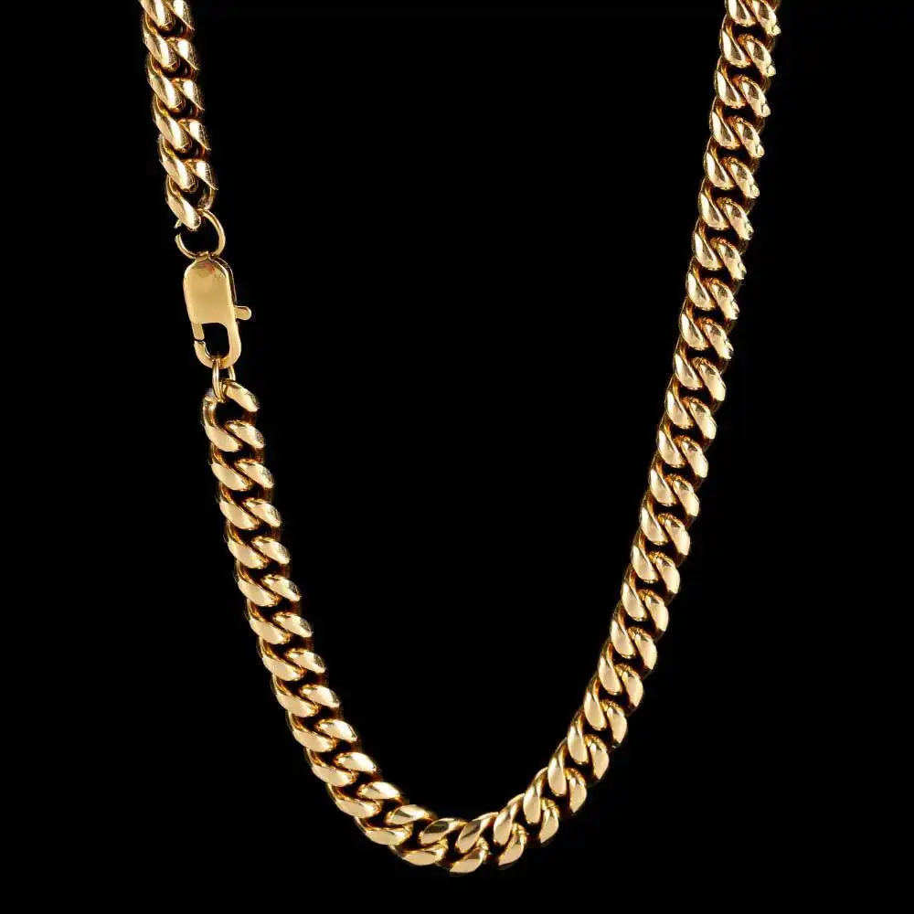 High Quality Stainless Steel Cuban Link Chain 22K Gold Plated Miami Chain Rappers Man Women Necklace