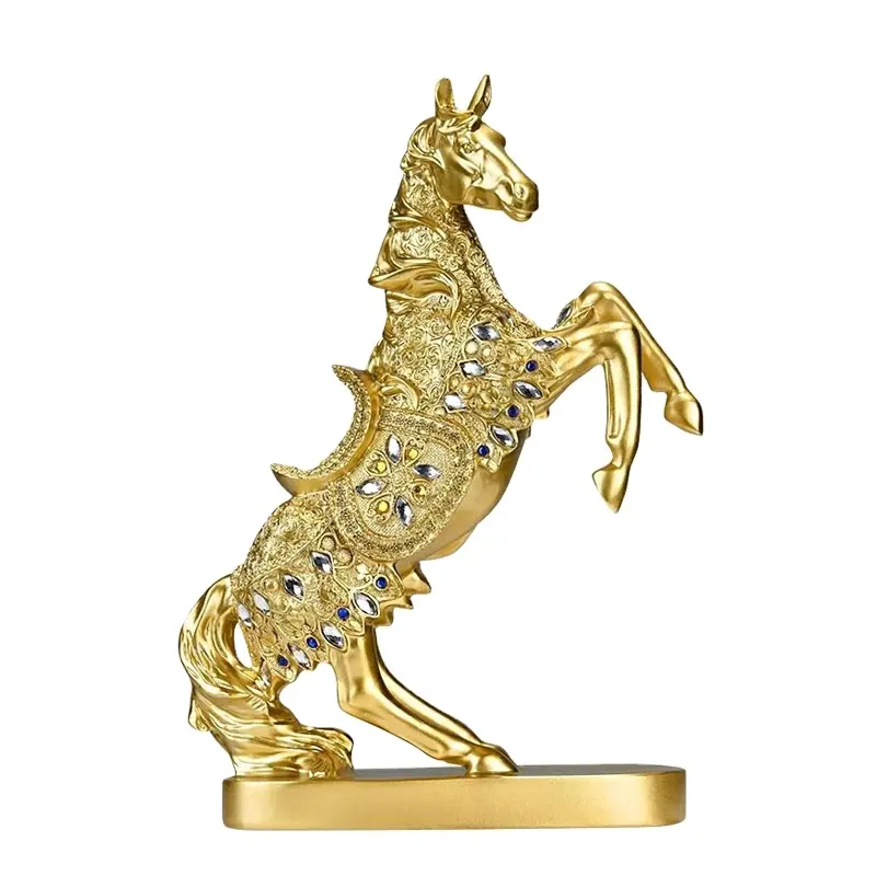 Wholesale Gold Color Painted Home Office Ornament Polyresin Shinning Horse Statue