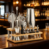 Ensemble de 24 shakers carrés en métal à deux couches - Coffret cadeau d'alcool premium à plusieurs niveaux pour bar avec support en bambou