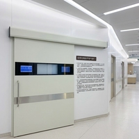 Porte coulissante hermétique à double battant en acier, à ouverture latérale, pour salle blanche de laboratoire hospitalier, certifiée CE ISO