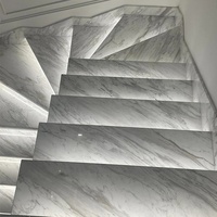 Prix d'usine compétitif pour projets de villas : Carreaux de sol en marbre naturel Volakas poli et garde-corps en verre pour escaliers intérieurs en marbre