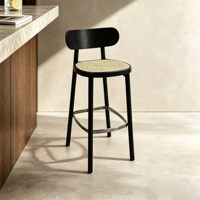 Tabourets de bar modernes en bois massif à dossier haut, assise en osier, style nordique minimaliste, luxe léger, avec repose-pieds, pour îlot de cuisine, comptoir, maison, club
