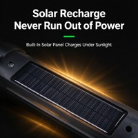 Lampe torche solaire à zoom avec faisceau orientable, panneau solaire intégré, lumière latérale SMD, clignotement rouge et bleu, affichage numérique, lumière USB