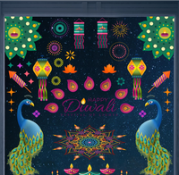 Festival des Lumières Deepavali : Joyeux Diwali, Lanternes Paon et Ganesha, Diya, Rangoli, Autocollants Muraux et de Fenêtre, Décorations et Symboles Hindous