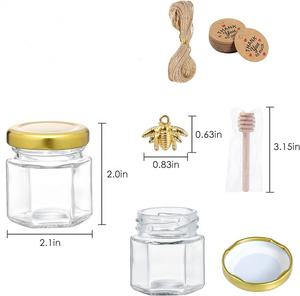 Lot de 50 <span class=keywords><strong>mini</strong></span>-pots à <span class=keywords><strong>miel</strong></span> hexagonaux en verre vides de 45 ml avec cuillère, petits pots à <span class=keywords><strong>miel</strong></span> pour cadeaux de naissance, de mariage et de fête - Product Image 4