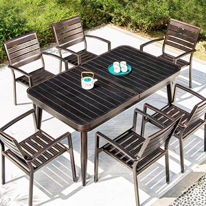 Ensemble de <span class=keywords><strong>table</strong></span> et de chaises de salle à manger d'extérieur rétractables en alliage d'aluminium, de taille personnalisable, rétro, imperméable et résistant au soleil - Product Image 5