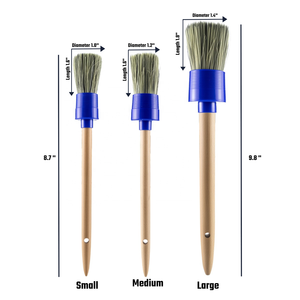 CB-WH002 Ensemble de 3 pinceaux de detailing à manche en bois, poils coniques en PET (grands/moyens/petits), virole en plastique bleue, pour voiture - Product Image 3