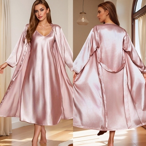 Vêtements de nuit pour dames Ensemble 2 pièces Pyjamas Casual Loose Long Robe Bretelles Chemise de nuit Peignoir rose Vêtements de détente Ensembles pour femmes - Product Image 1