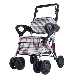 Lightweight Four Wheeled Shopping <b>Cart</b> <b>Foldable</b> With Seat For Seniors 4 PU Wheels Aluminum Alloy Frame - Product Image 2