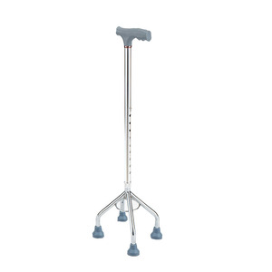Bâton de marche télescopique à quatre pieds, réglable en hauteur, antidérapant, support stable pour personnes âgées, couleur argent - Product Image 3