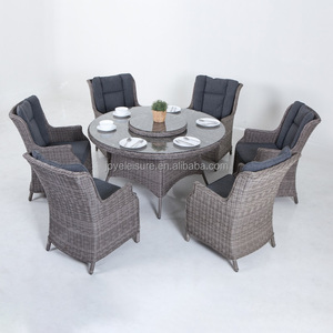 Leisure Traditional <b>Outdoor</b> Aluminum Frame PE Rattan <b>Round</b> Dining <b>Table</b> With Glass Top and Lazy for Hotel & Villa Use - Product Image 2