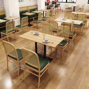 Commercial Restaurant Table And Chair Set Oak Wood Frame Green Seat Modern Cafe Furniture For Dining Area <b>Seating</b> - Product Image 1