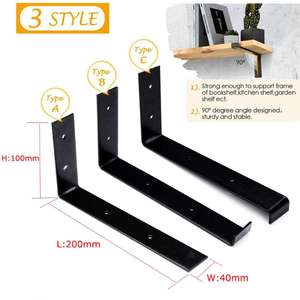 Support <span class=keywords><strong>d</strong></span>'étagère 8 pouces noir L <span class=keywords><strong>Angle</strong></span> Support Heavy Duty industriel rustique flottant <span class=keywords><strong>d</strong></span>écor fonte acier étagère murale supports métal - Product Image 2