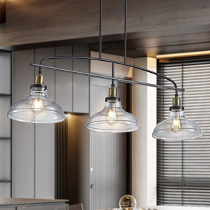 Lámpara colgante industrial de 3 luces, marco de Metal negro de 45 \ "con pantallas de cristal ovaladas para Isla de cocina, comedor, Base E26 - Product Image 3