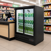 Réfrigérateur vitrine double température pour légumes et fruits de supermarché, avec affichage numérique, porte vitrée, refroidissement par ventilateur et structure métallique
