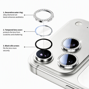 Protection d'objectif d'appareil photo Diamond Eagle Eye, dureté 9H, anti-traces de doigts, verre trempé HD transparent, anneau d'objectif pour la série iPhone - Product Image 2