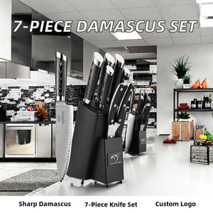 Ensemble de 7 couteaux à lame ambidextre en acier Damas faits à la main pour restaurant et cuisine, achat en gros disponible, couteaux avec étui en cuir - Product Image 2