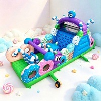 Parcours d'obstacles gonflable commercial Candy Monster avec toboggan pour location, aire de jeux gonflable sur le thème des beignets pour événements et fêtes d'enfants
