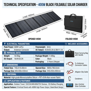 400W 6-Fold Solar Panel with Stand, 18V/36V Anderson, Waterproof Monocrystalline for <strong>12V</strong> 24V 48V 60V 72V <strong>Battery</strong> - Product Image 6