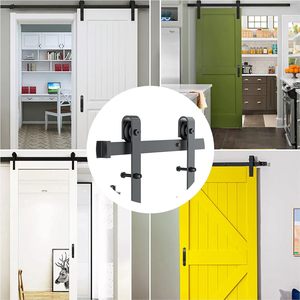 8 FT Kit perangkat keras pintu geser hitam tugas berat instalasi tenang halus 2 pegangan kait mudah bentuk J jendela - Product Image 1