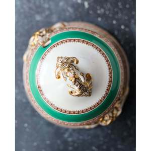 Salsera de Porcelana China de Mediados del Siglo XIX con Tapa y Platillo, Verde Esmeralda y Dorado, Vajilla con Asa - Product Image 2