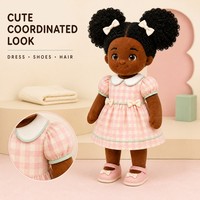 Poupée en peluche personnalisée Fille Africaine 35cm, jouet en polyester doux, rembourrage en coton PP, figurine en robe rose