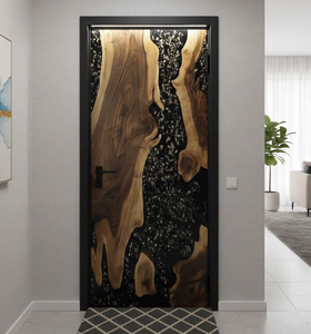 Porte en bois à bord vif avec époxy noir et or scintillant - Porte en dalle artisanale rustique moderne - Product Image 5