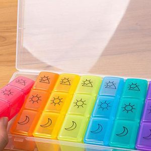Organisateur de pilules hebdomadaire en plastique, 7 jours, 21 compartiments, couleurs arc-en-ciel - Product Image 4