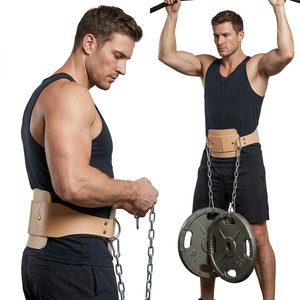 Wholesale Price Best Selling Heavy Duty <b>Back</b> <b>Support</b> Weightlifting Genuine Cowhide Leather Dipping Belt with Strong Steel Chain - Product Image 1