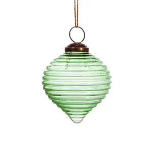 Customized Hand-blown Clear Bulb Shaped Striped Recycled Glass Bauble Ripple Ornament