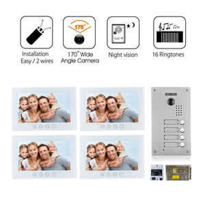 4 căn hộ 10 "đa căn hộ video cửa hệ thống điện thoại video intercom chuông cửa Hệ thống HD Camera cho 4 gia đình - Product Image 2