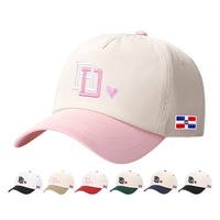 Gorra de Béisbol Bicolor Rosa y Blanca con Bordado de Letras, Unisex, Ajustable, de Algodón, para Deportes y Uso Casual al Aire Libre
