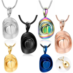 Kalung Urn Kremasi dari Baja Anti Karat untuk Abu, Perhiasan Kremasi Topi Koboi, Kenang-kenangan Abu untuk Anak Laki-laki dan Pria dengan Kotak Hadiah - Product Image 1