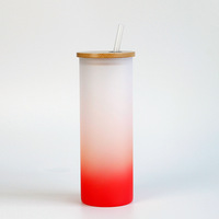 Blancs pour sublimation : Tasse à thé en verre coloré de 18 oz, gobelet droit dégradé givré pour eau potable, avec couvercle en bambou, CE/EU