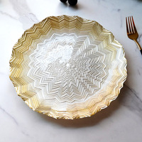 Assiette de Présentation en Verre Écologique Ronde Gravée Motif Bord Doré Vaisselle de Mariage Européenne pour Dîner et Fêtes