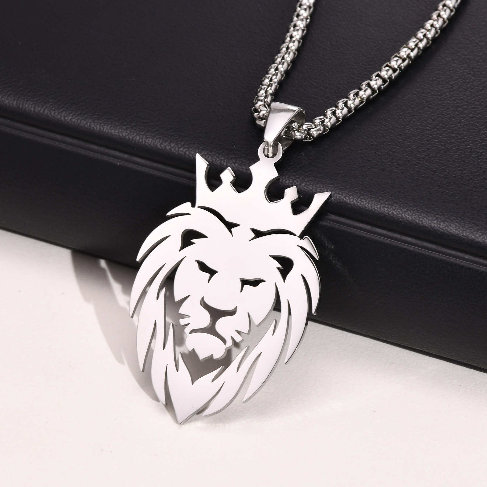 Collana Con Ciondolo A Forma Di Testa Di Leone – Ciondolo Da Uomo In Acciaio Inossidabile Con Animale, Stile Punk Rock, Gioielli Hip Hop, Collane - 10