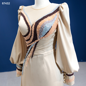 Jancember เดรสนางเงือกงานราตรีแขนยาวผ้าซาตินสีแชมเปญเนื้อนุ่มมีหางสำหรับ RSM67432 - Product Image 4